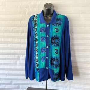 Women’s Bright Blue Floral Button Down Blouse Top Unbranded Casual Shirt
